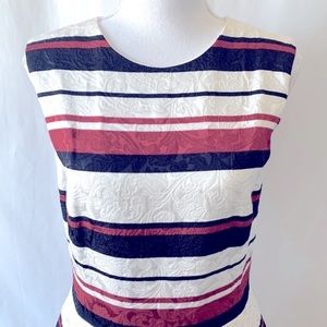 Dolce & Gabbana Sleeveless Line-Bar Stripe Dress White/Black and Red